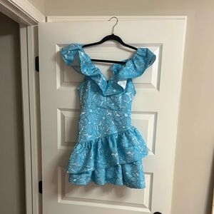Blue Floral Ruffle Dress